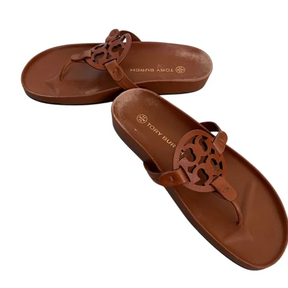Tory Burch Brown Leather Logo Sandals. Womens size 8. - Picture 4 of 8